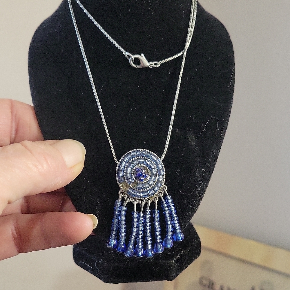 Elegant 28" Blue Beaded Necklace